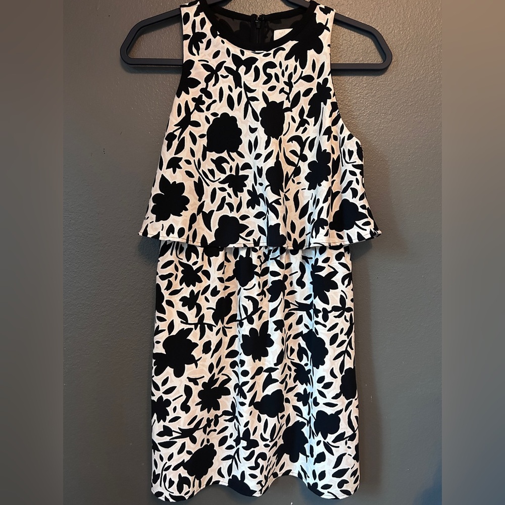 Ann Taylor Loft Ruffle Top Cream And Black Sleeveless Dress Size 2P